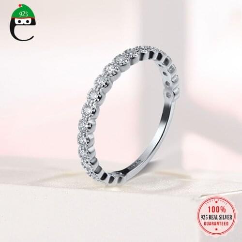 ElfoPlataSi Real 925 Sterling Silver Fashion Minimalist Shiny CZ Finger Ring Size 6 7 8 For Women Mothers Day Jewelry DA1271