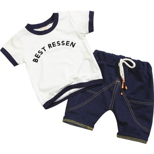 T-shirt + jeans Shorts 2pcs Summer baby girl Boys clothes Letter Design Toddler fashion kids Outfits sport suits 4 color