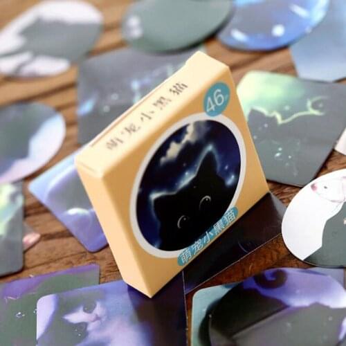 Kawaii Cute Pet Black Cat Boxed Stickers Cute Self-Adhesive Phone Album Stickers DIY Scrapbook Stickers Set Stationery