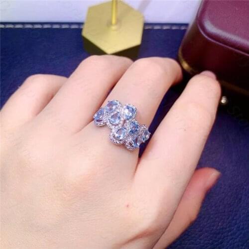 New style 925 silver ring, inlaid with natural aquamarine womens ring, beautiful and temperament