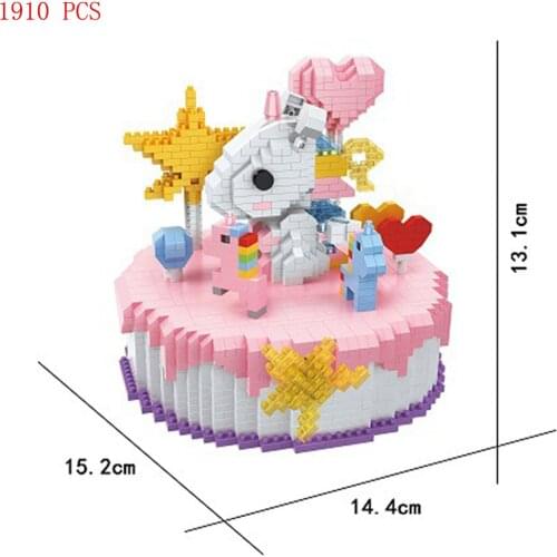 Hot creators Myth animal pink unicorn merry-go-round cake food model bricks micro diamond build blocks toys child Birthday gift