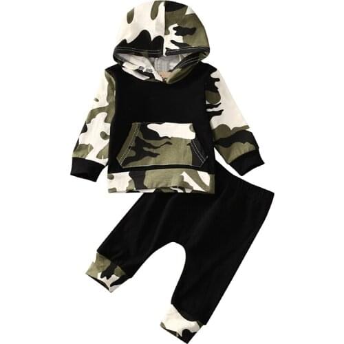HOT Fashion Baby Suit Camouflage Hoodies Newborn Baby Boys Hooded Tops Autumn Winter Lovely Infant Baby Boys Long Pants Outfits