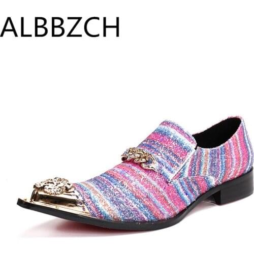 Spring Summer Mens loafers Casual Party Shoes Men Trendy Sequined Wedding Dress Shoes Luxury Metal Pointed Toe Club Bar Shoes