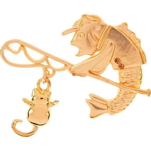 CINDY XIANG New Wearing Hat Fish And Cat Pendant Brooches Vintage Metal 2-color Pet Cute Animal Party Office Brooch Pins Jewelry