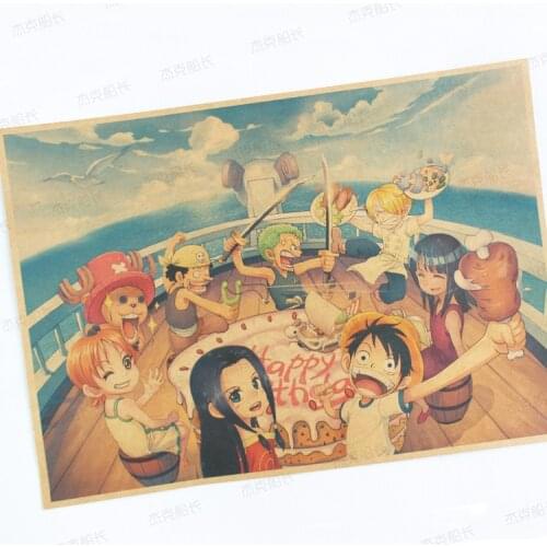 New One Piece Anime Style Poster Birthday Party Decals for Kids Rooms Decoration Kraft Paper Wall Sticker