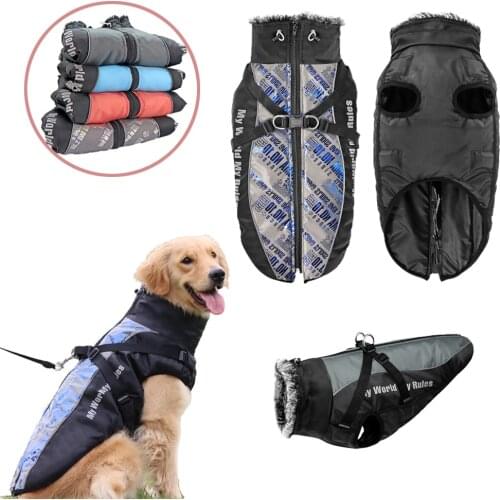 Large Dog Clothes Winter Warm Waterproof Fur Collar Coats Vest For Medium Large Dogs Pet Jackets Harness Dog Outfit Clothing
