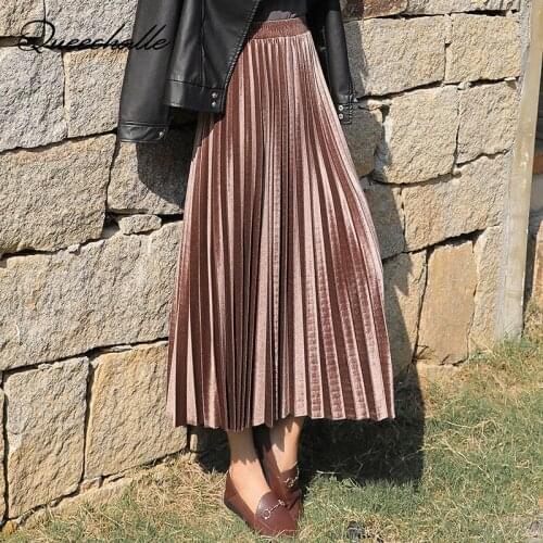 3XL Plus Size Velvet Skirt Women Vintage Autumn Winter High Waisted Elegant Maxi Skirts Female Skinny Pleated Skirt Peacock Blue