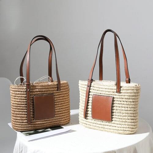 Casual Large Capacity Tote Riffia Bags Designer Women Handbags Straw Woven Shoulder Bag Summer Beach Big Purses Shopper Sac 2021