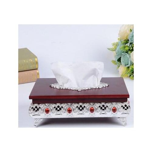 Luxurious hollow wood tissue dispense with Imitation diamond inlay metal napkin holder tissue box covers dispensador papelZJH046