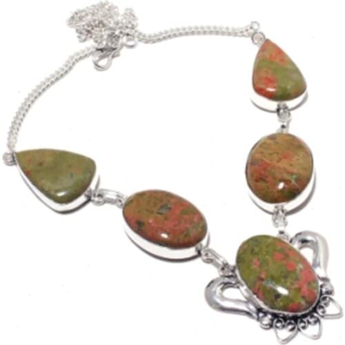 Unakite Necklace Silver Overlay over Copper, 50.6 cm ,N4470