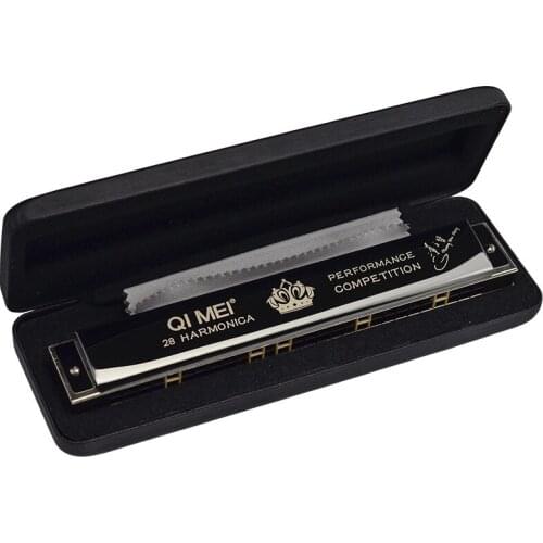 Silver Harmonica 28 Holes C Key Mouth Organ Blues Rock Jazz Folk Harmonicas New Arrival Dropshipping