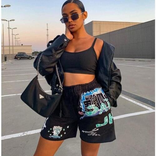 Summer Women’s Fashion Printing Drawstring Shorts Casual Women Ladies High Waist Shorts High Street Wear Short Pants for Womens