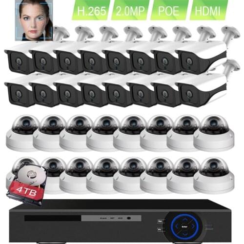 H.265 32CH POE CCTV System 2MP 1080P POE Camera kit 2MP Face Detection IP Camera vandalproof Home Security Video Surveillance