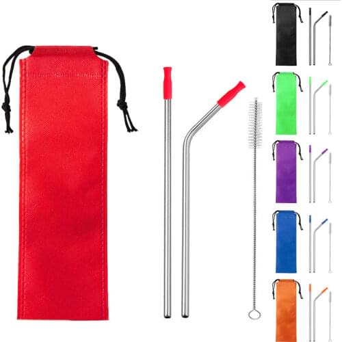 Stainless Steel Drinking Straw Reusable Metal Pipette Straw Straight Bent Drinking Straw With Case Cleaning Brush Set Party Bar