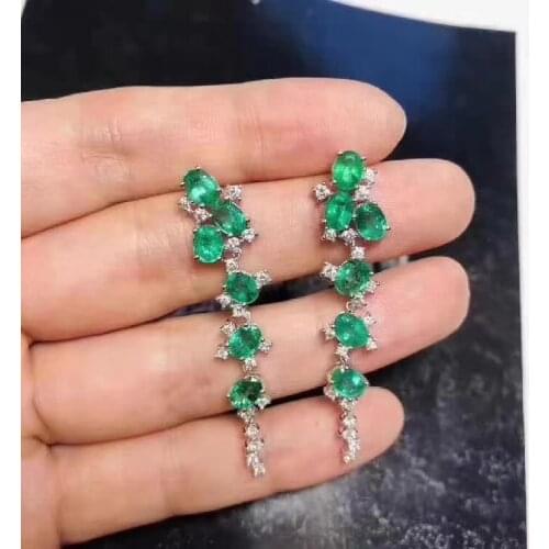 Natural and Real Emerald Earring 925 Sterling Silver Fashion Earring For Women Female Party Jewelry