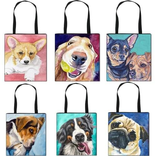 Cute Dog Color Doberman Handbag Girl Travel Shoulder Bag Fashion Woman Tote Bags Foldable Shopping Bag Gift