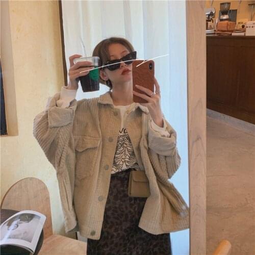 New Autumn Women Corduroy Jackets Vintage Solid Color Korean Fashion Elegant Pockets Button Loose Streetwear Casual Coat Female