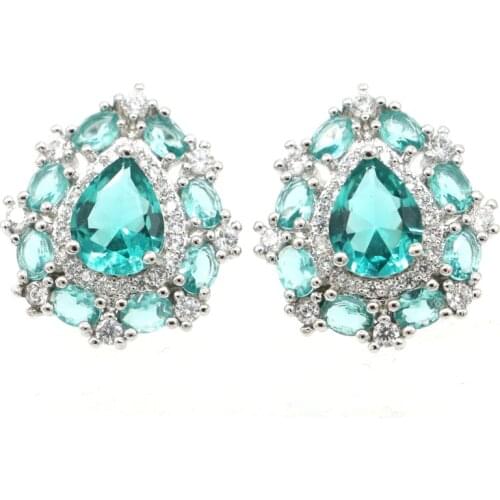20x17mm Elegant Created Green Peridot White Zircon For Ladies Daily Wear Silver Stud Earrings