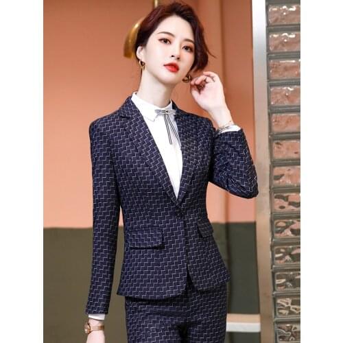New fashion wave 2 piece set women pant suits slim work wear office ladies long sleeve blazer and pants outfits