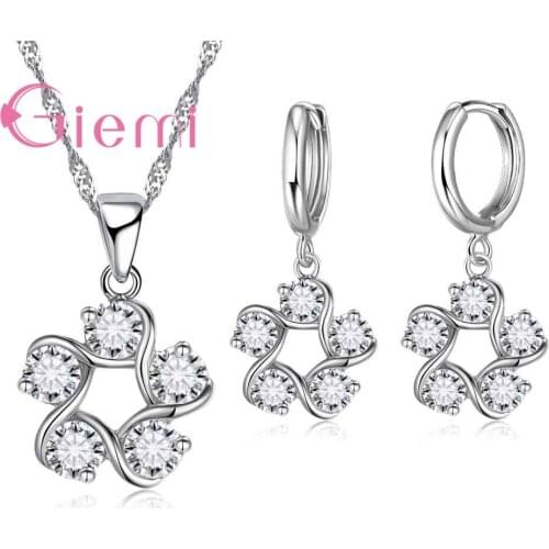 Lovely Rotating Flower Design Pendant Top Grade 925 Sterling Silver Earrings Necklace Jewelry Sets for Wedding Women Set