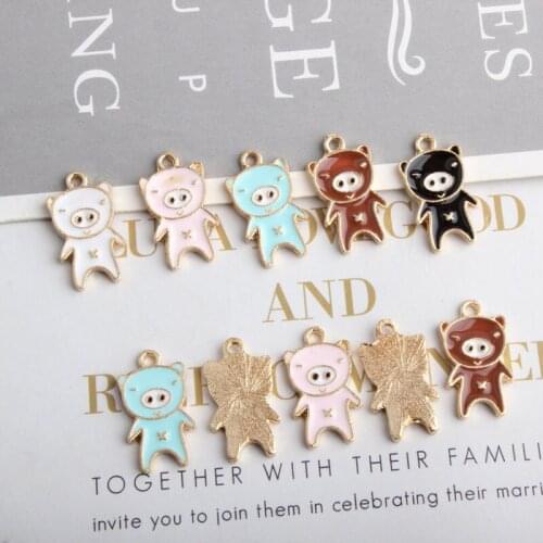 10pcs/lot Korean Animal Pig Pendant Alloy Enamel Charm DIY Accessories Of Necklace Bracelet Headdress Handmade Fitting YZ247