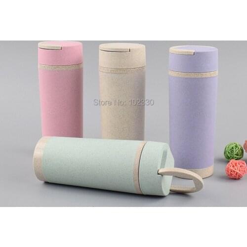 100pcs Wheat Straw Water Bottle Sport Office Coffee School Bottle LeakProof Double Layer Healthy Drink Kid BPA Free Kettle