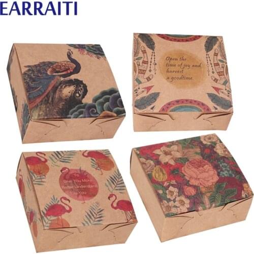 12PCS Craft Box Paper Packaging Flamingo Peacock Flowers Kraft Gift Boxes Wedding Party Favors Food Cookies Cake Candy Gift Box