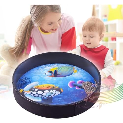 16/12 Inch Ocean Drum Wooden Handheld Sea Wave Drum Percussion Instrument Gentle Sea Sound Musical Toy Gift for Kids