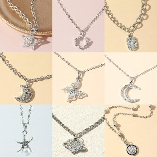 2021 Wholesale Simple Super Fairy Delicate Butterfly Clavicle Chain Fashion Temperament Star Moon Love Diamond Necklace