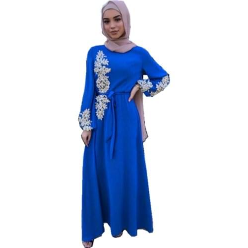 2021 Islamic Clothing Muslim Robe For Women Male Saudi Arab Dubai Bead Work Floral Solid Elegant Long Robe Abaya Cardigan Belt