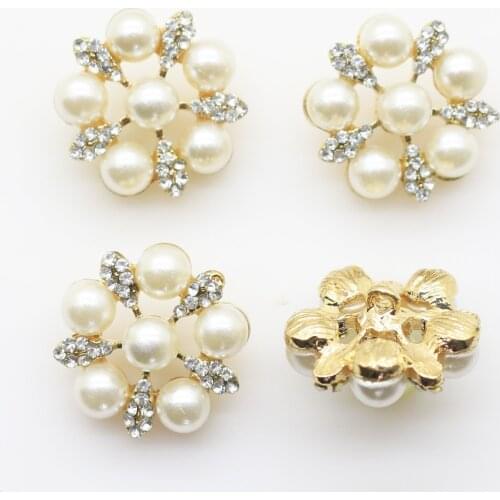 25mm 10 pcs / pack DIY craft wedding dress decoration alloy button accessories Artificial ivory fashion pearl Diamond button