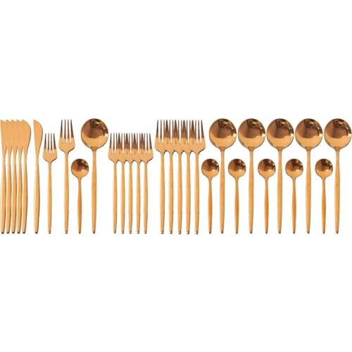 30pcs Rose Stainless Steel Cutlery Set Knife Forks Tea Spoons Tableware Kitchen Utensils Dinner Flatware Sets Mirror Silverware