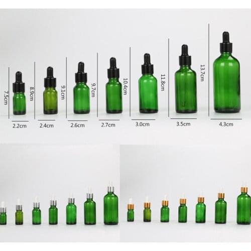 300PCS 5/10/15/20/30/50/100ML Reagent Eye Dropper Drop Green Glass Aromatherapy Liquid Pipette Bottle Refillable Bottles Jars