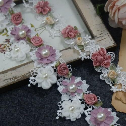 3D Flowers Beaded Water-soluble Lace Lace Doll Clothes Decoration DIY Shoulder Strap Belt Accessories RS2744