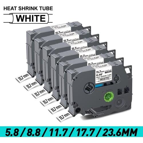 UniPlus 6PK Hse-231 12mm Compatible Brother Heat Shrink Tube Label Tape hse231 Black on White for Brother P touch Label Maker