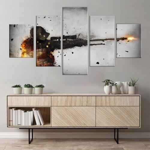 5 piece wall art FPS Game Poster CSGO Sniper Pictures Oil canvas Painting for living room Home Decor framed