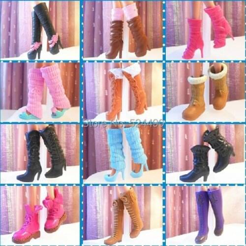 10 Pairs Wholesale Mix Different Styles Fashion Doll High Heeled Boots Jackboots Shoes Accessories For Barbie Kurhn Doll Gift