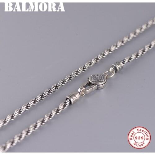 BALMORA Real 925 Sterling Silver Retro Buddhism Six-Word Sutra Weaving Chain Necklaces for Women Men Couple Cool Fashion Jewelry