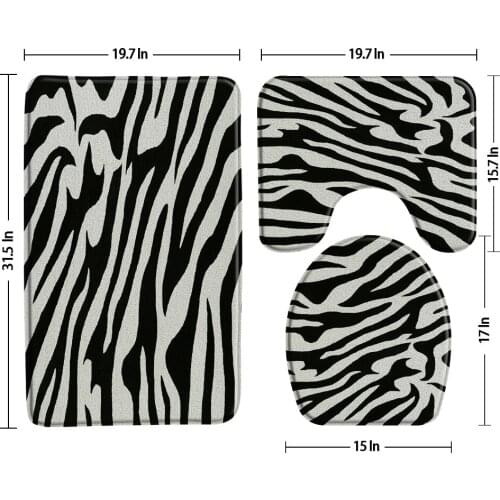 Black And White Zebra Pattern Bath Mat Rug Non-Slip Three Piece Set Flannel Toilet Cover Lid Baths Decor U-Shaped Pad Door Mat