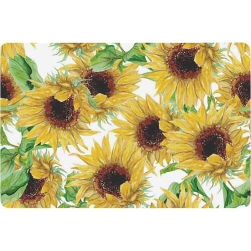 Flower Floral Anti-slip Door Mat Home Decor, Yellow Sunflower Watercolor Art Indoor Outdoor Entrance Doormat Rubber Backing