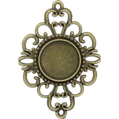 Doreen Box Lovely Connectors Findings Flower Antique Bronze Hollow Cabochon Setting(Fits 17mm Dia) 5.2x3.6cm,10PCs (K02482)