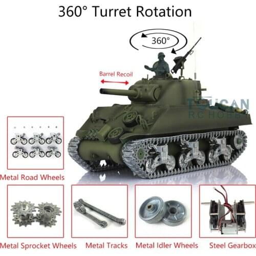 Henglong 1/16 Customized TK7.0 M4A3 Sherman RC Tank 3898 Barrel Recoil 360° Metal TH17682