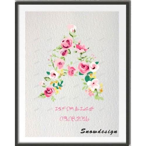 Alphabet A Print Custom Initial Name Poster Print Pictures Watercolor Letter Canvas Painting Wall Art Living Room Home Decor