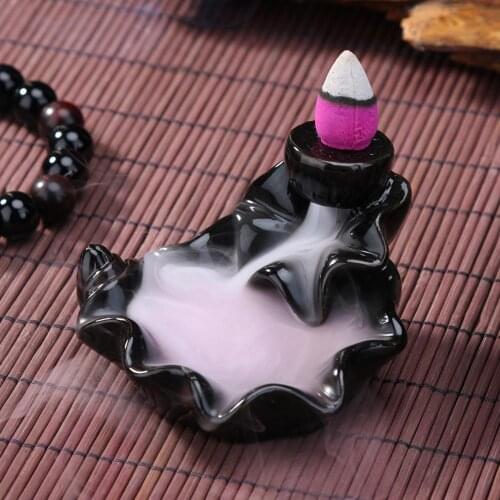 Creative Lotus Ceramic Censer Cone Smoke Backflow Incense Burner Incense Waterfall Aroma Stick Holder Teahouse Office Home Decor