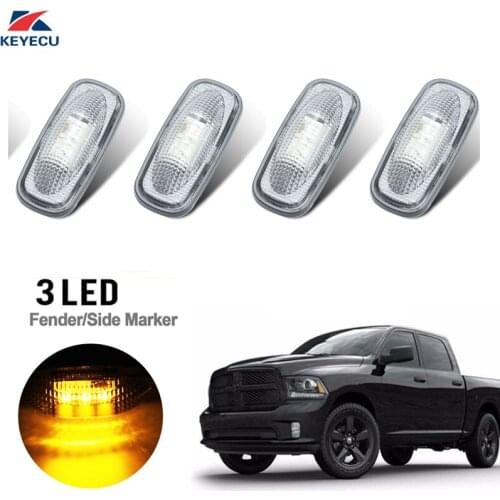 KEYECU 4Pieces 12V Amber LED Fender Bed Side Marker Lights Set For 2003-2009 DODGE RAM Pickup F250 3500