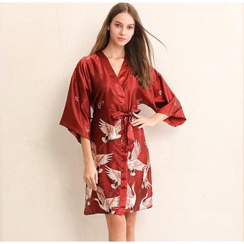 Crane Kimono Japanese Style Sleepwear Satin Dress for Women Plus Yukata Cardigan 2021 News Asian Clothes Fancy Vintage Party