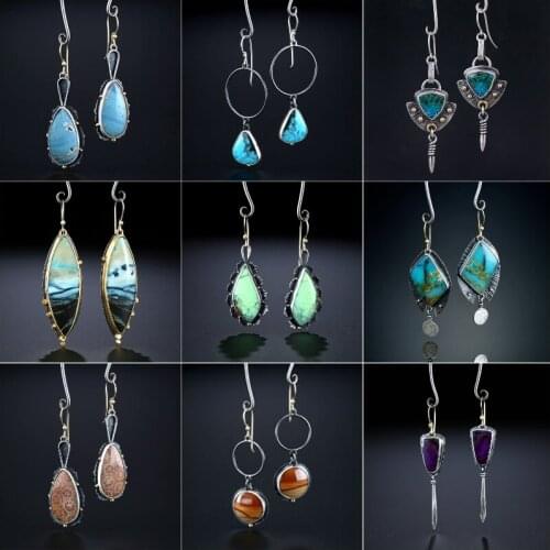 Creative Drop - Shaped Stone Drop Earrings Classic Women Retro Dangle Earring Jewelry for Female Aretes De Mujer Modernos 2020