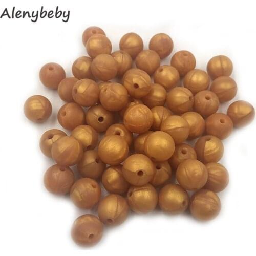 Metallic Gold Color Food Grade Silicone Round Beads 12/15mm Baby Teether Necklace DIY Pacifier Chain Care Baby Teether Product