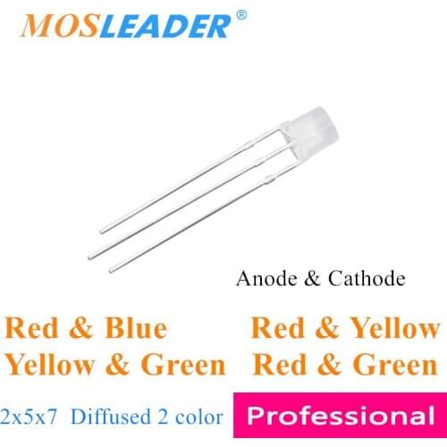 Mosleader 1000pcs 257 led Diffused Double color Red & Blue Red & Yellow Yellow & Green Red Green Anode Cathode 2x5x7 Square led