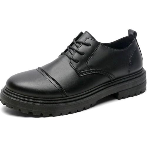 2021 Early Autumn New Fashion Leather Casual Shoes for Man Breathable Height Increasing Lace-up Shallow Boat Shoes for Daily